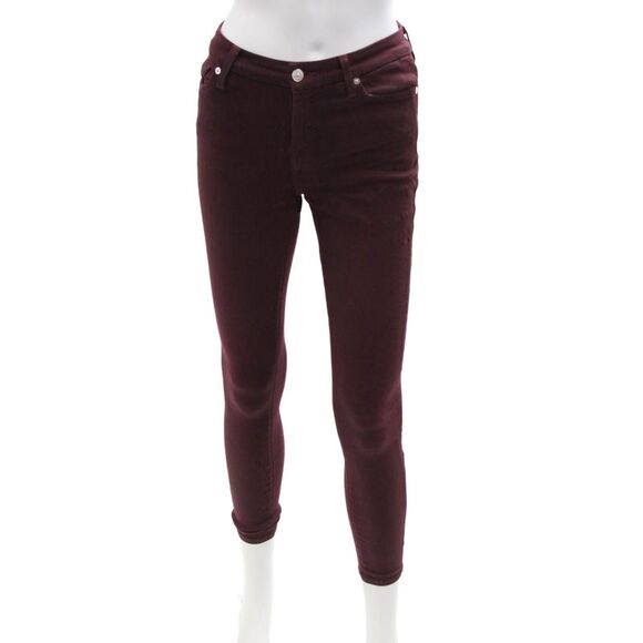 7 For All Mankind Pants - 7 For All Mankind Women Cropped Ankle Jeggings Brown Designer Size 25